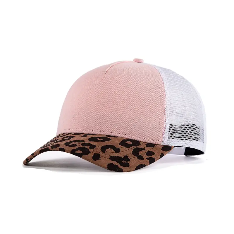 Organic Cotton rPET Two-Tone Leopard Print Mesh Hat – Family Size for Adults & Kids-Pink-PLT510-main image