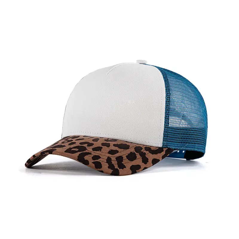 Organic Cotton rPET Two-Tone Leopard Print Mesh Hat – Family Size for Adults & Kids-White-PLT502-main image