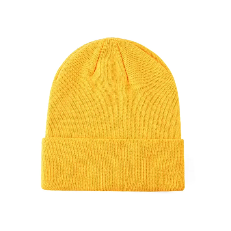 100% RPET Knitted Blank Cuffed Beanie-yellow-PBN0215