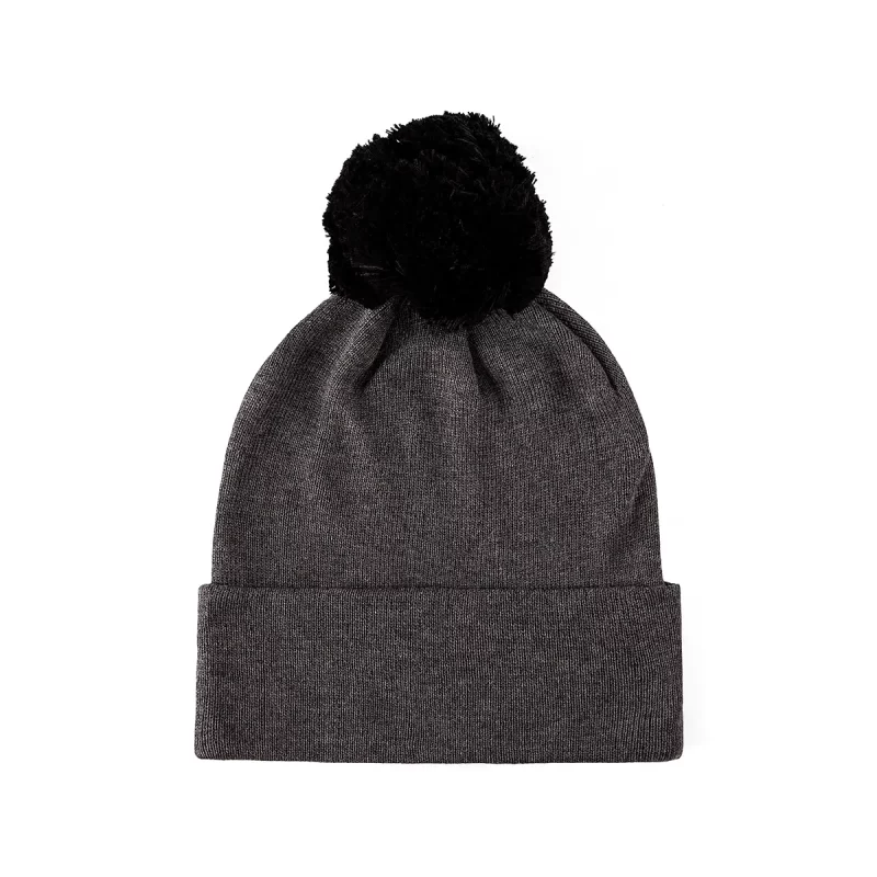 100% RPET Blank Ribbed Cuffed Pompom Beanie-grey-PBN0507