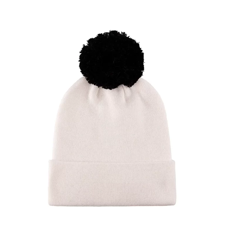 100% RPET Blank Ribbed Cuffed Pompom Beanie-white-PBN0502