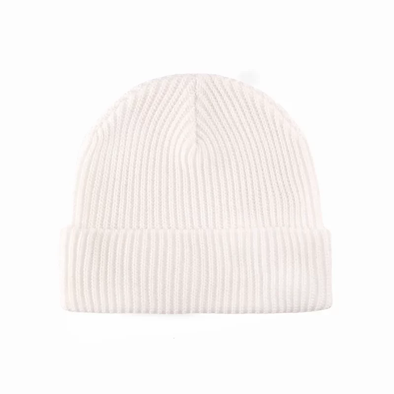 100% RPET Ribbed Knit Blank Cuffed Beanie-white-PBN0302