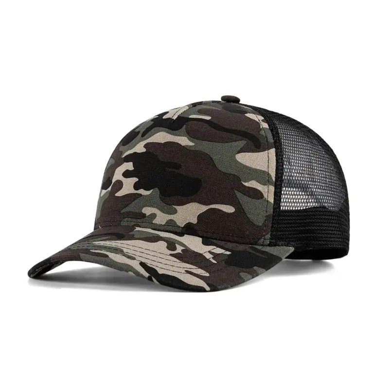 Recycled Cotton 5-Panel Camouflage rPET Blank Mesh Trucker Cap-Army green camo-CCT506-main image