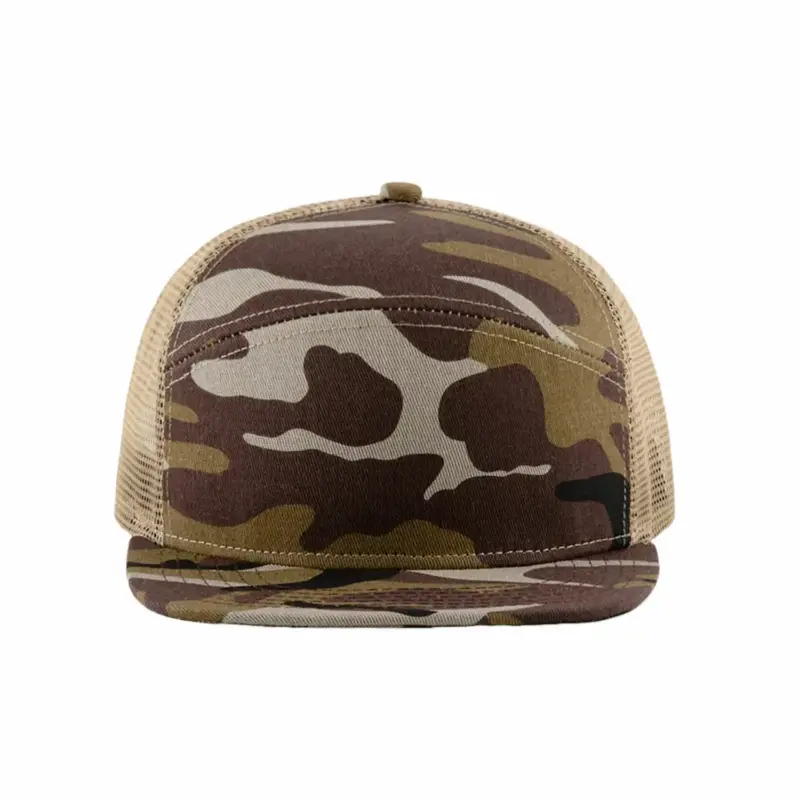 Recycled Cotton Camouflage Blank Trucker Cap – Eco-Friendly, Stylish Headwear-Khaki camo-CCT605-front view