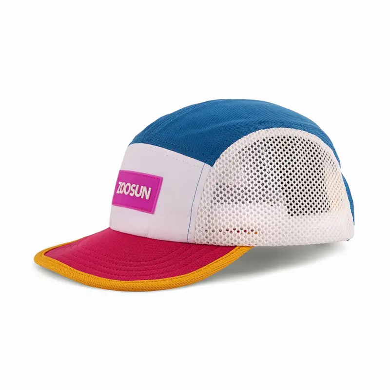 Recycled Polyester Breathable Sports Colorblock 5-Panel Running Cap
