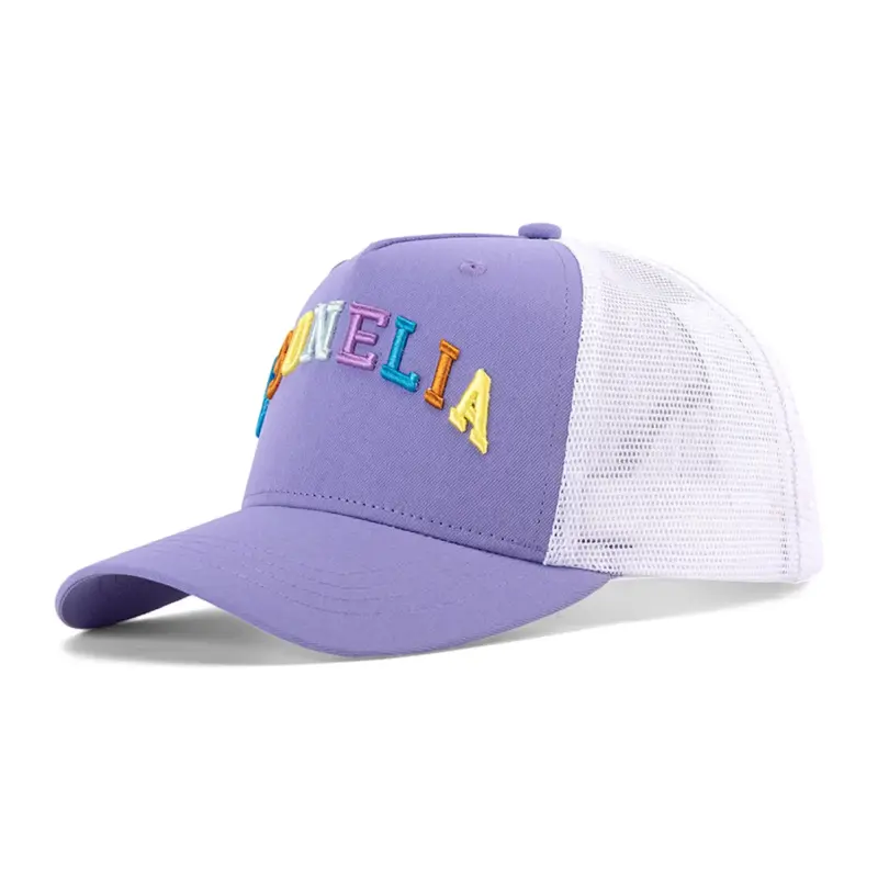 Recycled Polyester Five-Panel 3D Colorful Embroidered Mesh Cap