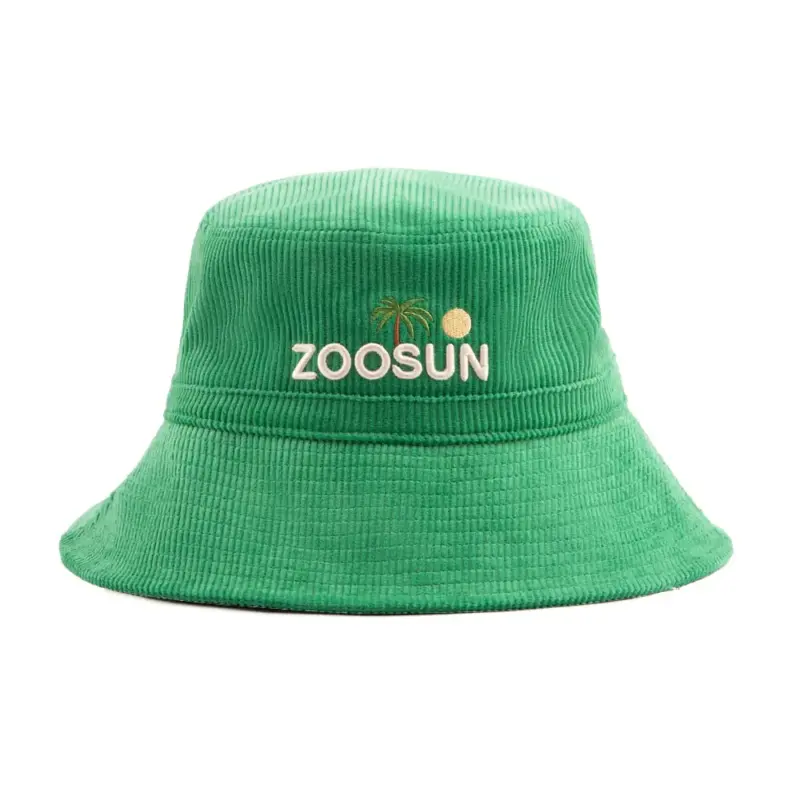 Coconut Tree Embroidered Sun Protection Corduroy Bucket Hat